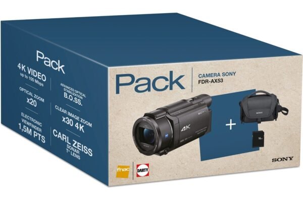 Caméscope Sony FDR-AX53 4K avec Sac de Transport et Carte SD 16Go
