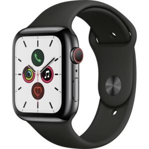 Apple Watch Series 5 Cellular 44 Mm Boitier En Acier Inoxydable Gris Sideral Avec Bracelet Sport Noir - M/L