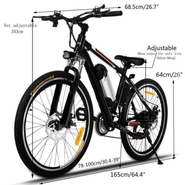 Vélo électrique de montagne 26" avec jantes en alliage d'aluminium double couche - Noir – Image 3