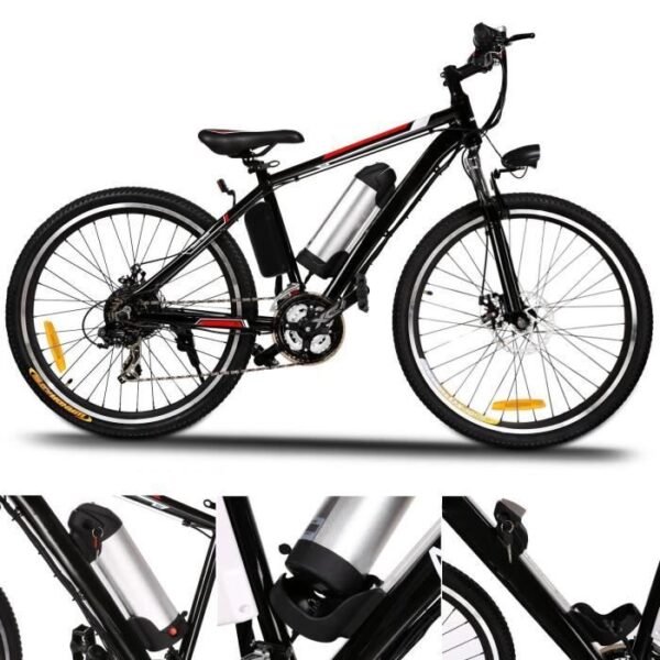 Vélo électrique de montagne 26" avec jantes en alliage d'aluminium double couche - Noir – Image 4